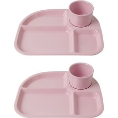 Awakensense Morning Plus 餐盤 2入 + 迷你杯 2入 組, 蜜桃粉色