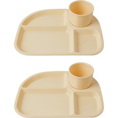 Awakensense Morning Plus 餐盤 2入 + 迷你杯 2入 組, 奶油米色