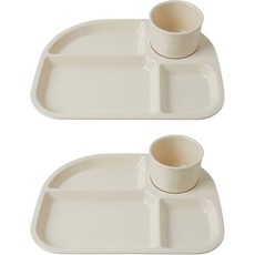 Awakensense Morning Plus 餐盤 2入 + 迷你杯 2入 組, 奶油米白