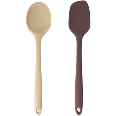 Dailylike 副食品用迷你廚具 2件組, 多匙+小鏟, 米色（多茶匙）、酒色（潑濺器）