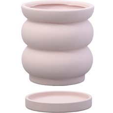엘쏘 DIY 세라믹 화분 + 받침 세트, 핑크라운딩플레인, 1세트
