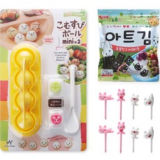 Mimi&O 飯盒裝飾圓形迷你小熊飯糰模具+8個兔子鎬+藝術海苔套組, 混色, 1組