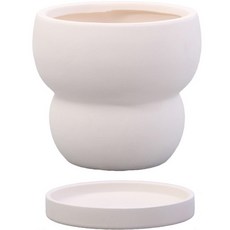 Elsso DIY 陶瓷花盆 + 託盤組 素色, 白色素面