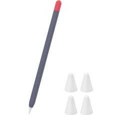 제이로드 애플펜슬 2세대 듀오 트리오 케이스 실리콘 펜팁캡 4p 세트, 네이비(케이스), 레드(홀더), 1세트