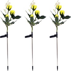 防水LED玫瑰花太陽能庭院燈 3入, 黃色