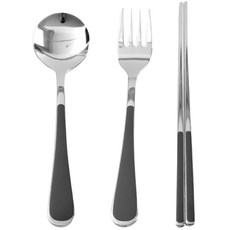 Willive 韓國製 304不鏽鋼 Nino 陶瓷兒童餐具組, 黑色, 湯匙 + 叉子 + 筷子