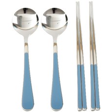 Willive 韓國製 304不鏽鋼 Nino 陶瓷兒童餐具組, 深藍色, 湯匙 2p + 筷子 2雙