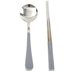 Willive 韓國製 304不鏽鋼 Nino 陶瓷兒童餐具組, 灰色, 湯匙 + 筷子