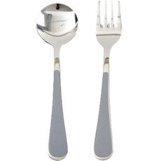 Willive 韓國製 304不鏽鋼 Nino 陶瓷兒童餐具組, 灰色, 湯匙 + 叉子