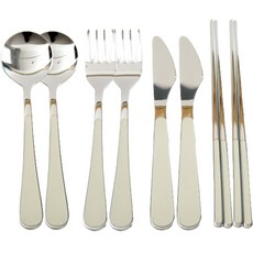 Willive 韓國製 304不鏽鋼 Nino 陶瓷兒童餐具組, 象牙白, 湯匙 2p + 叉子 2p + 筷子 2p + 刀子 2p