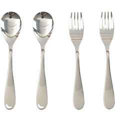 Willive 韓國製 304不鏽鋼 Bello 兒童餐具組, 湯匙 2p + 叉子 2p, 銀色, 1套