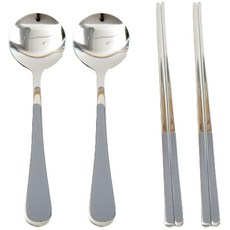 Willive 韓國製 304不鏽鋼 Nino 陶瓷兒童餐具組, 灰色, 湯匙 2p + 筷子 2雙