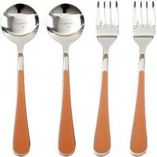 Willive 韓國製 304不鏽鋼 Nino 陶瓷兒童餐具組, 橘色, 湯匙 2p + 叉子 2p