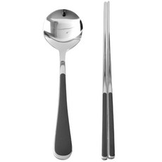 Willive 韓國製 304不鏽鋼 Nino 陶瓷兒童餐具組, 黑色, 湯匙 + 筷子