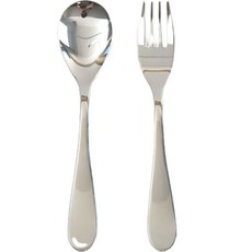 Willyv 韓國產 304不鏽鋼 Bello 兒童餐具組, 湯匙 + 叉子, 銀色, 1套