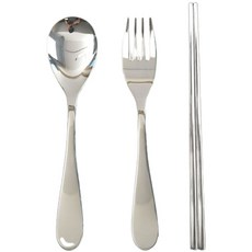 Willive 韓國製 304不鏽鋼 Bello 兒童餐具組, 湯匙 + 叉子 + 筷子, 銀色, 1套