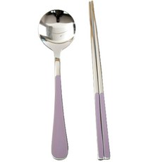 Willive 韓國製 304不鏽鋼 Nino 陶瓷兒童餐具組, 紫羅蘭色, 湯匙 + 筷子