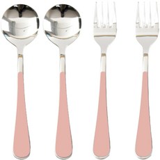 Willive 韓國製 304不鏽鋼 Nino 陶瓷兒童餐具組, 淺粉色, 湯匙 2p + 叉子 2p