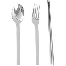 Willive 韓國製 304不鏽鋼 Pino 兒童餐具組, 銀色, 湯匙 + 叉子 + 筷子, 1套