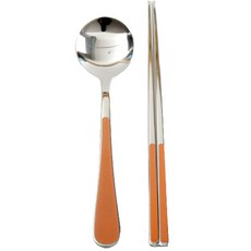 Willive 韓國製 304不鏽鋼 Nino 陶瓷兒童餐具組, 橘色, 湯匙 + 筷子