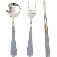 Willive 韓國製 304不鏽鋼 Nino 陶瓷兒童餐具組, 灰色, 湯匙 + 叉子 + 筷子