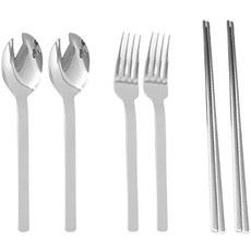 HAEMO Willive 韓國製 304不鏽鋼 Pino 兒童餐具組, 銀色, 湯匙 2p + 叉子 2p + 筷子 2雙, 1套