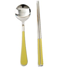 Willive 韓國製 304不鏽鋼 Nino 陶瓷兒童餐具組, 芥末黃, 湯匙 + 筷子