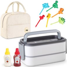 inbloom 白色便當盒+迷你醬料瓶+保溫袋+便當裝飾叉, 米色（包）, 1組