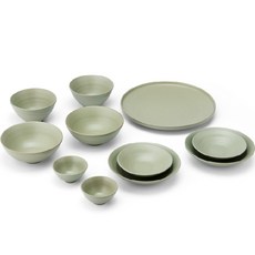 광주요 국산 담시리즈 2인 식기 세트 11p, 담녹색, 볼 12 2p + 볼 14 2p + 종지 8 2p + 원형볼 13 2p + 원형볼 17 2p + 브런치 접시 25