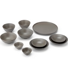 광주요 국산 담시리즈 2인 식기 세트 11p, 담회색, 볼 12 2p + 볼 14 2p + 종지 8 2p + 원형볼 13 2p + 원형볼 17 2p + 브런치 접시 25