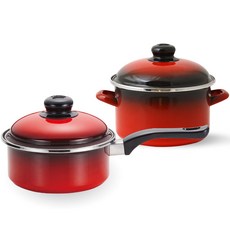 ELO Cookpot 深型雙耳鍋 + 單柄鍋組, 紅色, 雙耳鍋 16cm + 單柄鍋 14cm