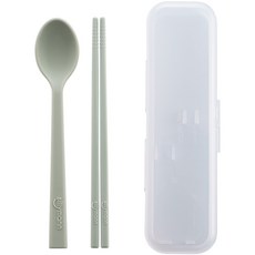 sillymann 孩童餐具組合 WSK3715, 奶油綠色, 湯匙+筷子+收納盒, 1組