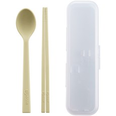 sillymann 孩童餐具組合 WSK3715, 奶油黃色, 湯匙+筷子+收納盒, 1組