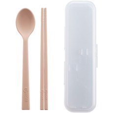 sillymann 孩童餐具組合 WSK3715, 奶油蜜桃粉色, 湯匙+筷子+收納盒, 1組