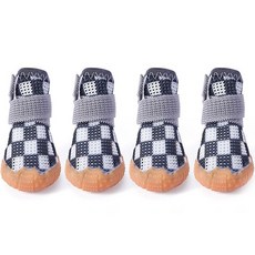 랜보어 반려동물 체크 메쉬 신발, 블랙, 4개