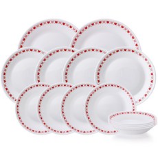 파이렉스 밀크글라스 하트 접시 세트, 1세트, 식기 14p, 혼합색상