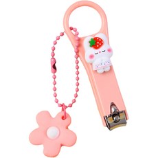 Kuseller 嬰幼兒可愛指甲剪 + 花朵吊飾 2入, 閉眼草莓兔, 1套