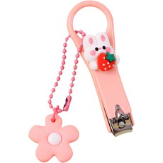 Kuseller 嬰幼兒可愛指甲剪 + 花朵吊飾 2入, 拿著草莓的兔子, 1套