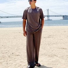 머시따 남성용 썸머 아이스 에어 활동성 오버핏 반팔 + 세미와이드 팬츠 세트