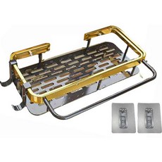 Nature's Farmer 免鑽孔清潔劑罐菜瓜布抹布收納架層架 + 黏性貼紙2p組, 香檳金(層架)