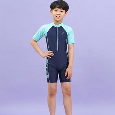 zetessport 男童拉鍊短袖連身防曬泳衣 1062