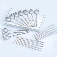 三味 基本款霧面韓式湯匙筷子10件組, 1套, 湯匙 + 筷子, 銀色