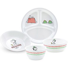 코렐 한국형 1인 식기세트 4p, 스누피캠핑, 밥공기 + 국대접 + 찬기중 + 삼절접시소, 1세트