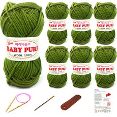 幸福編織 嬰兒純羊毛毛線 7入 + 編織針 5mm + 縫合針 + 標籤 + 圍巾織圖 組合, 嬰兒綠, 1套