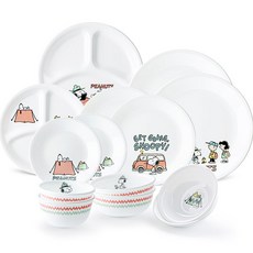Corelle Brands 康寧餐具 Snoopy 露營 2人份 韓式餐具 14件組, 餐具 14件, 混合色
