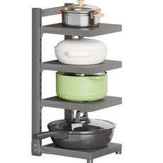 Love Trees可調高度平底鍋湯鍋砧板置物架, 黑色, 4層