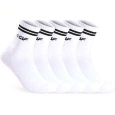 LECAF 男款運動緩衝頂部雙線舒適貼閤中筒襪, 白色 + 黑色, 5個