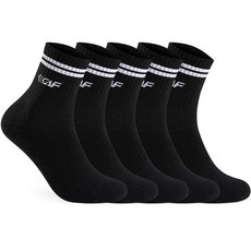 LECAF 男士運動緩震頂部雙線舒適中筒襪, 黑色 + 白色, 5個