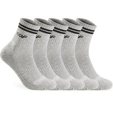 LECAF 男士運動緩震頂部雙線舒適中筒襪, 灰色 + 黑色, 5個