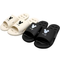 MICKEY MOUSE 米奇 簡約EVA浴室拖鞋組, 黑色, 白色, 1個